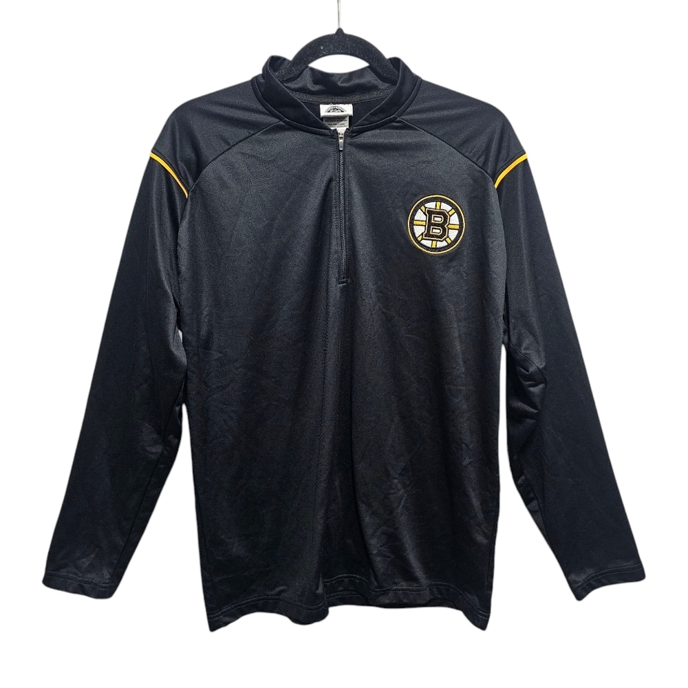 Men's Boston Bruins Antigua Black Glacier Quarter-Zip Pullover Jacket Size Large